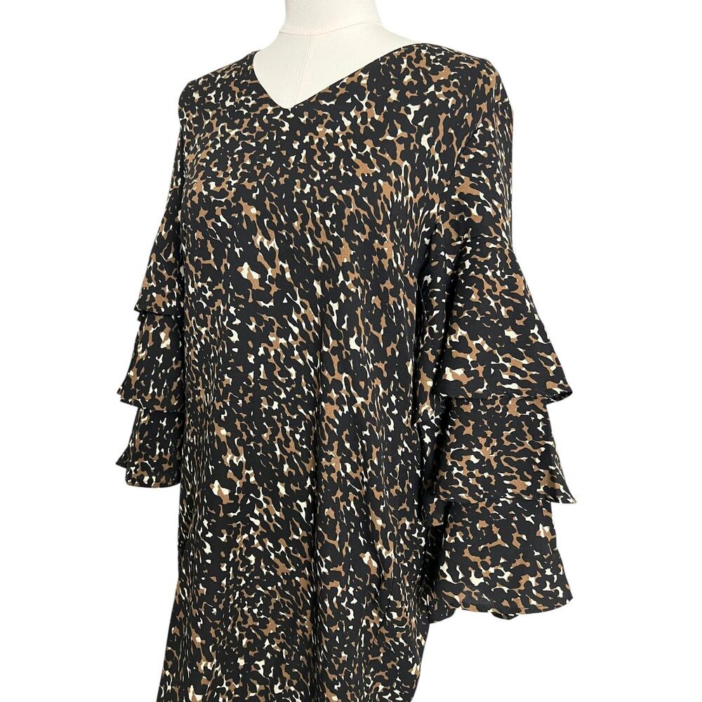 Mud Pie Shift Dress Womens Small Black Animal Print Ruffle Bell Sleeve - Picture 2 of 7